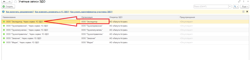 Учётные записи ЭДО