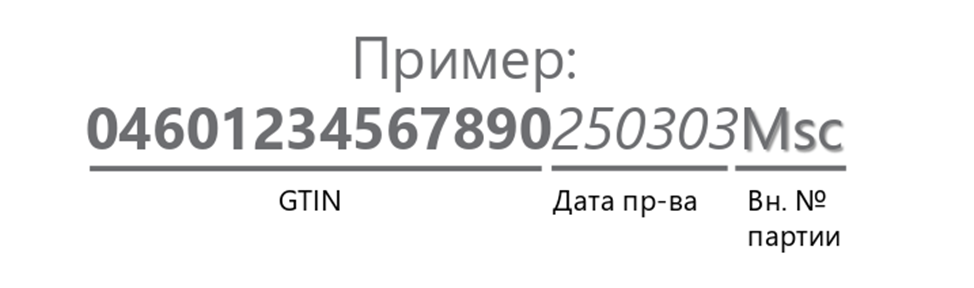 Пример структуры номера производственной партии или схема 